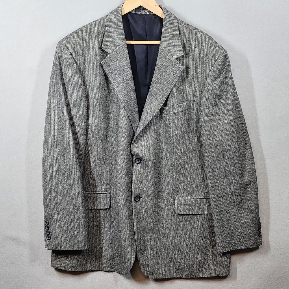 Cricketeer Sport Coat Mens 46R Gray Herringbone Wool Camel‎ Blend 2 Button Lined